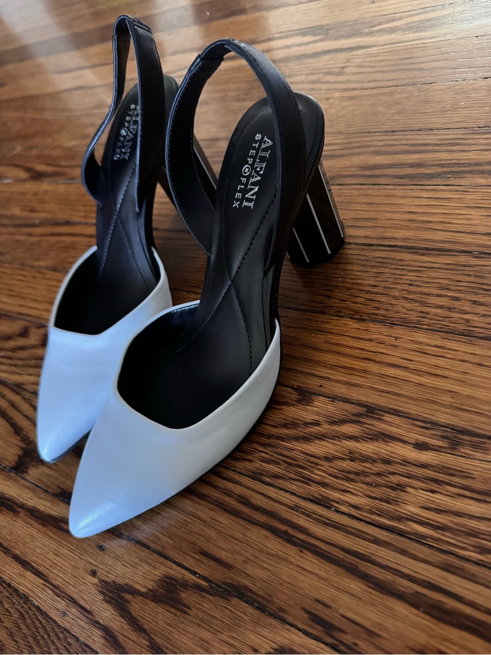 Alfani White and Black Striped Block Heel Slingbacks